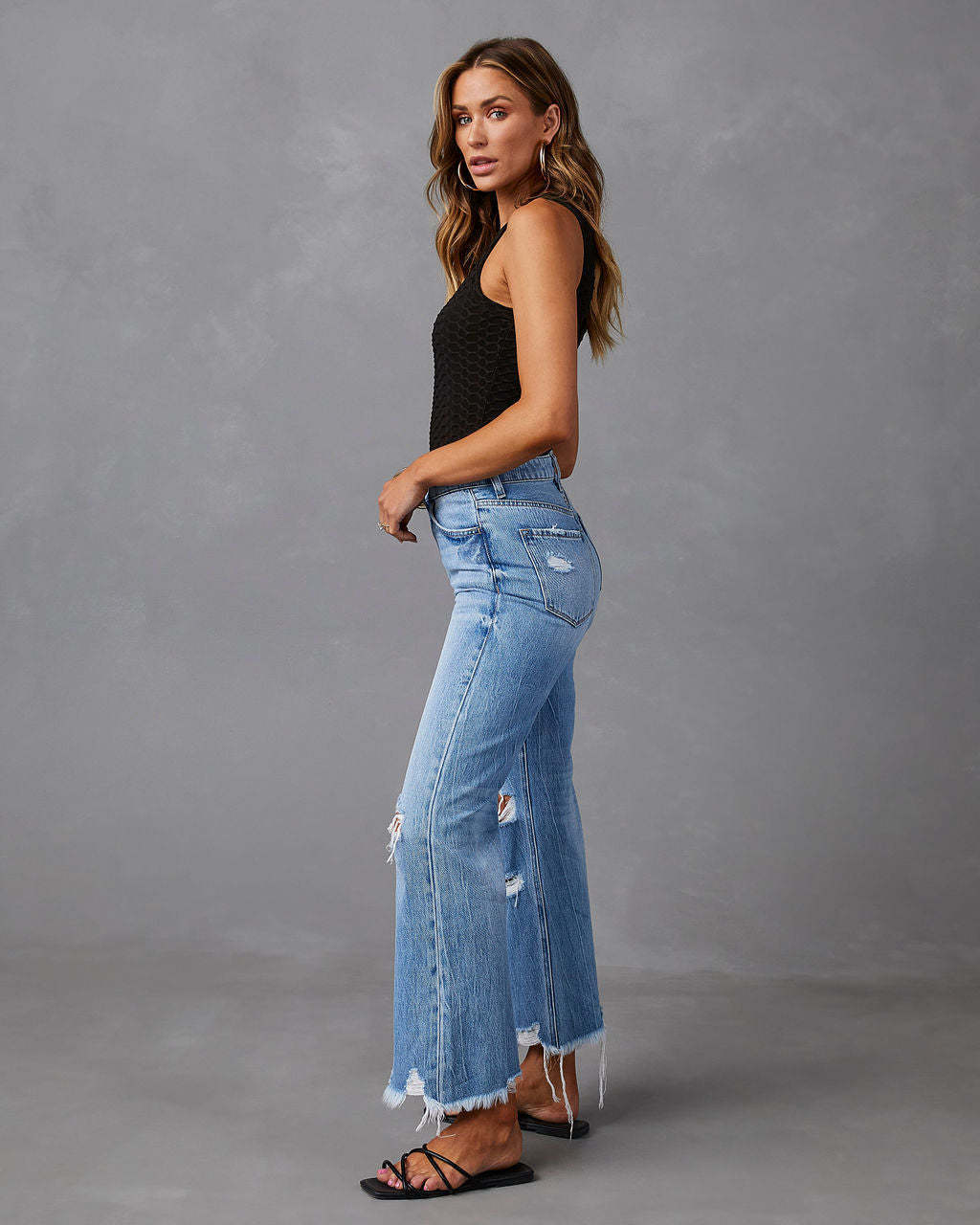 Elisa | Jeans mit hoher Taille im europäischen und amerikanischen Stil, mit Rissen und gewaschenem Effekt