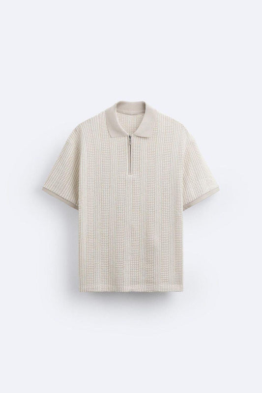 Strukturiertes Strick-Polo mit Reißverschluss