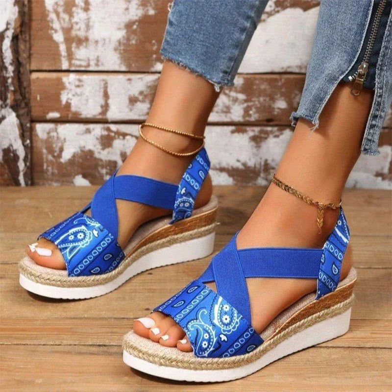 Elegante Damensandalen mit Hanfseil-Keilabsatz - Elsa Orthopaedic Comfort
