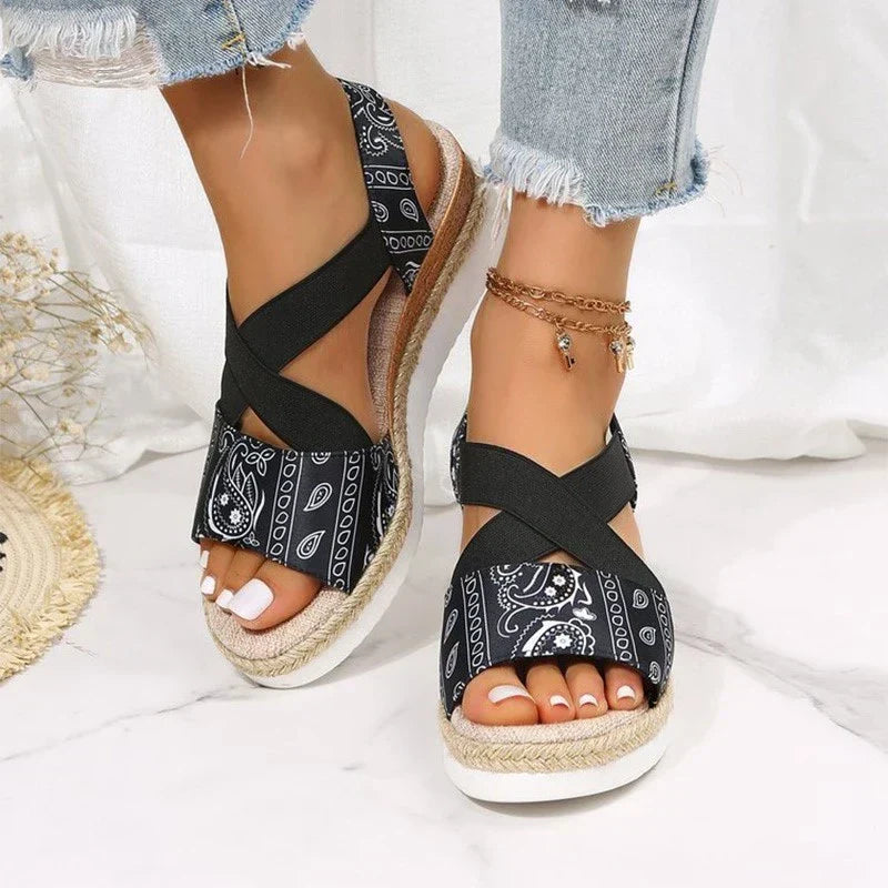 Elegante Damensandalen mit Hanfseil-Keilabsatz - Elsa Orthopaedic Comfort
