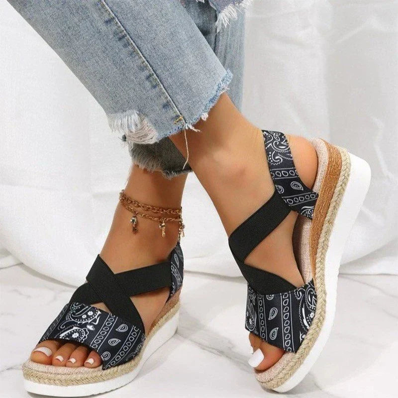 Elegante Damensandalen mit Hanfseil-Keilabsatz - Elsa Orthopaedic Comfort