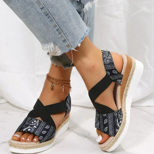Elegante Damensandalen mit Hanfseil-Keilabsatz - Elsa Orthopaedic Comfort