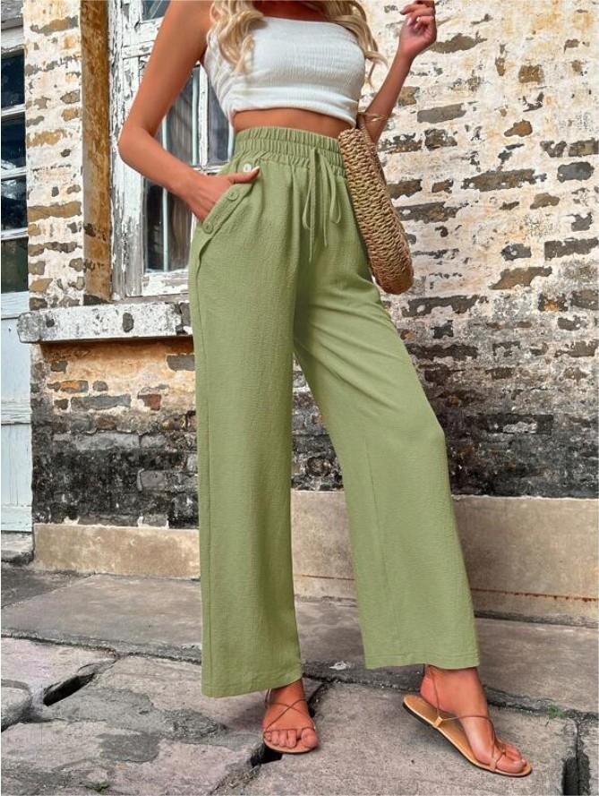 Emilia | Neue High-Waist Freizeithose mit Taschen, elastischem Bund und verstellbarem Kordelzug.
