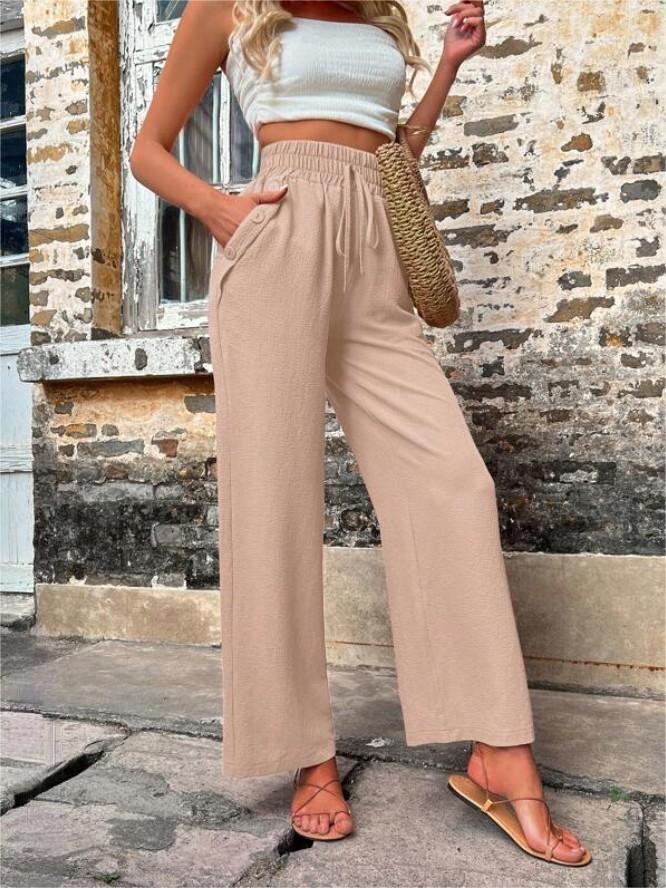 Emilia | Neue High-Waist Freizeithose mit Taschen, elastischem Bund und verstellbarem Kordelzug.