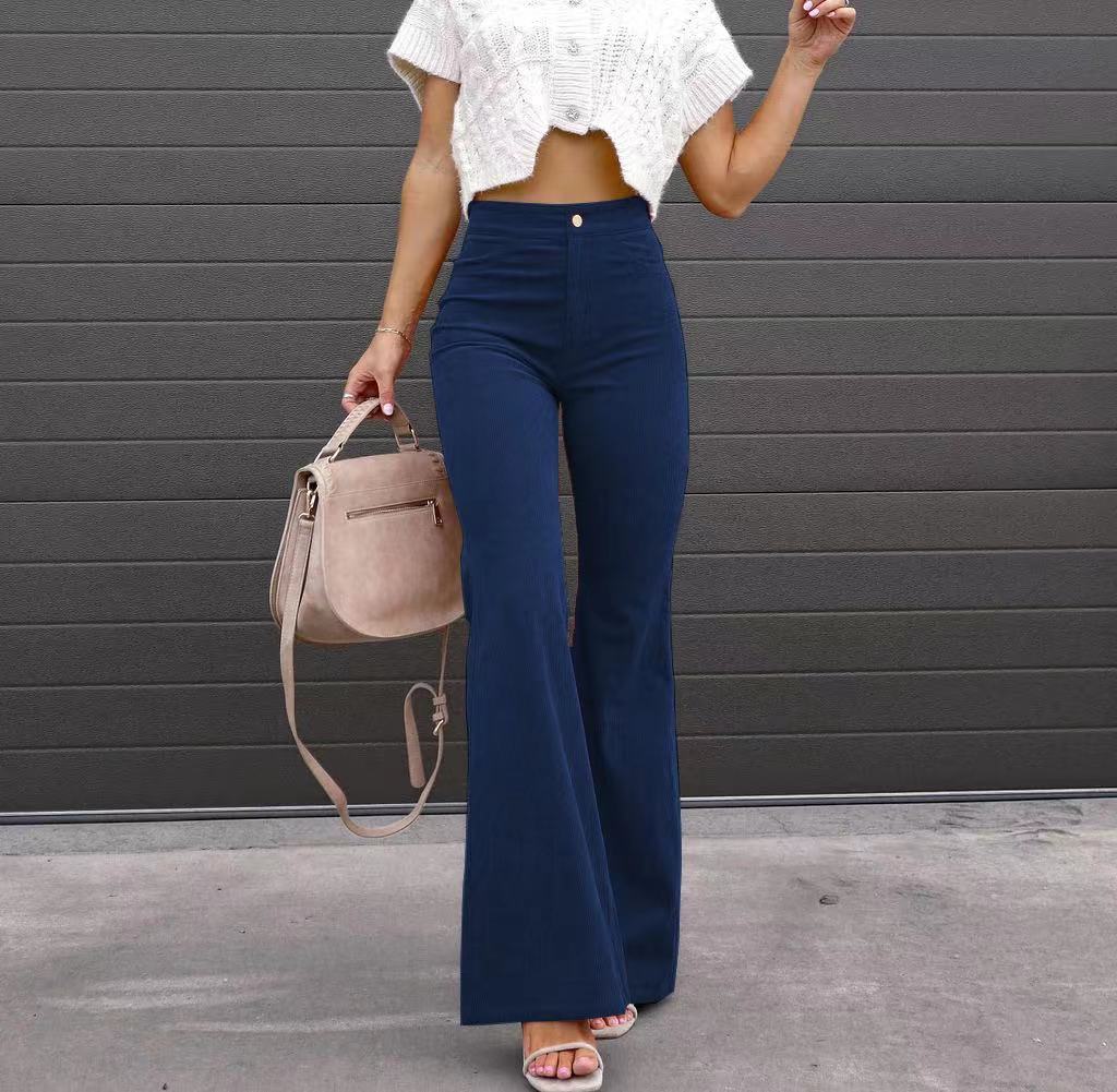 Mid-rise, tapered and flared corduroy pants