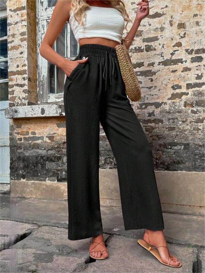 Emilia | Neue High-Waist Freizeithose mit Taschen, elastischem Bund und verstellbarem Kordelzug.