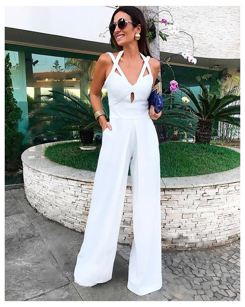 Lorena | Weites Bein Jumpsuit mit ausgeschnittenen Trägern
