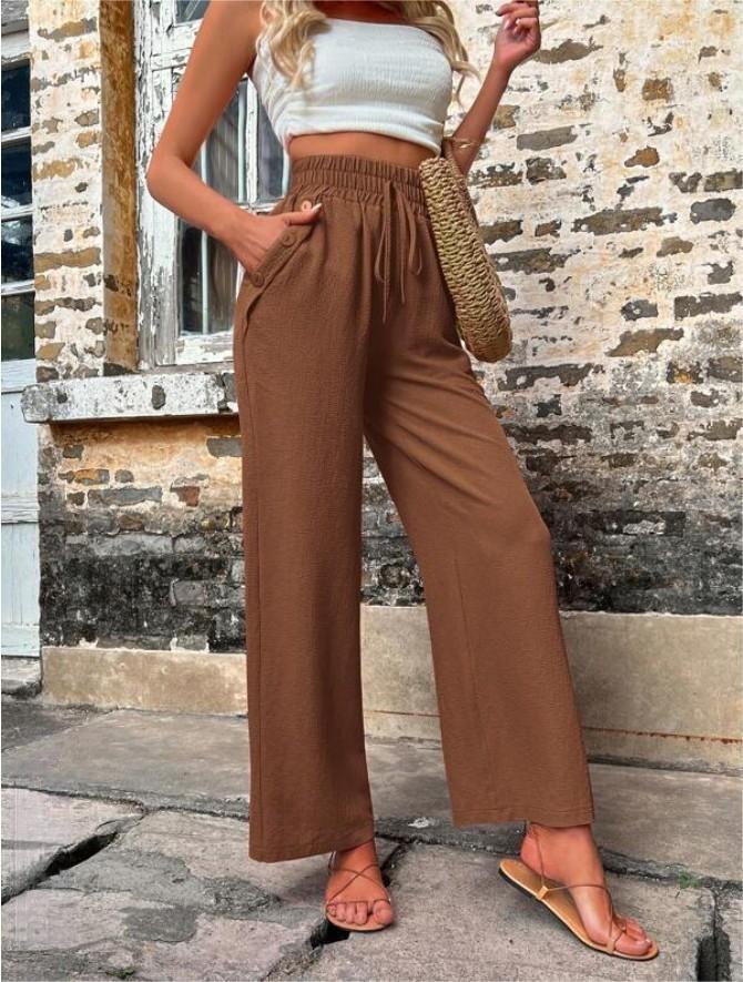 Emilia | Neue High-Waist Freizeithose mit Taschen, elastischem Bund und verstellbarem Kordelzug.