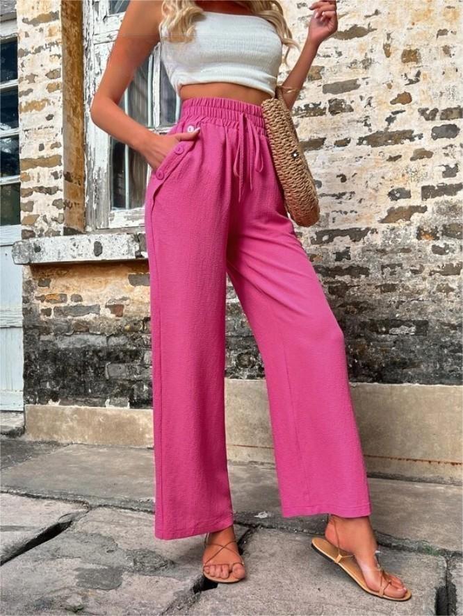 Emilia | Neue High-Waist Freizeithose mit Taschen, elastischem Bund und verstellbarem Kordelzug.