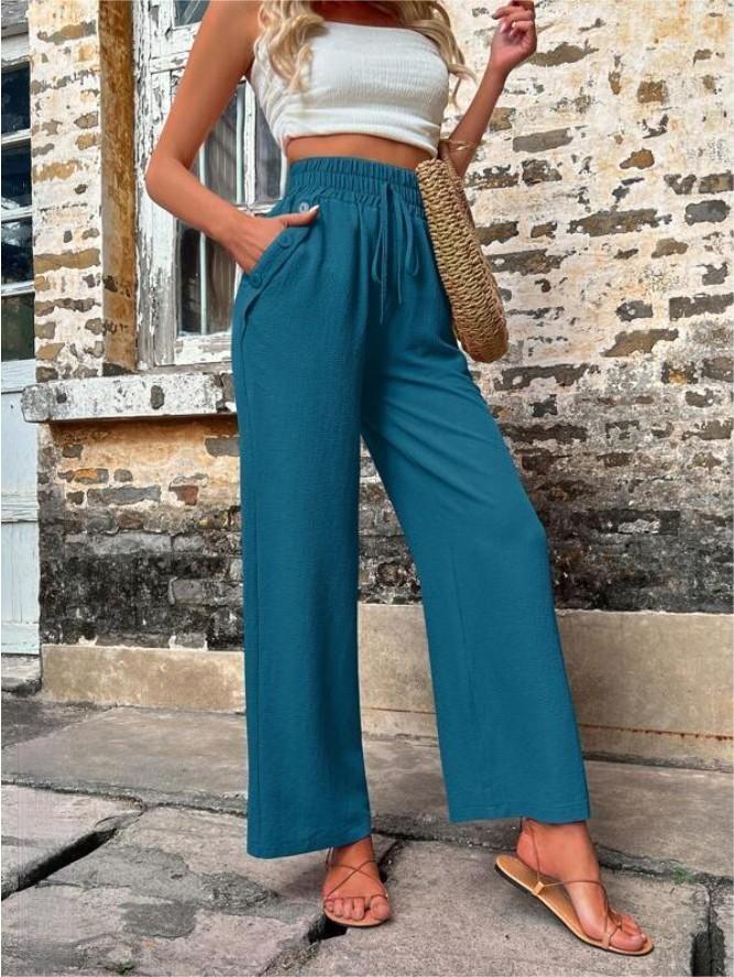 Emilia | Neue High-Waist Freizeithose mit Taschen, elastischem Bund und verstellbarem Kordelzug.
