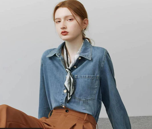 Andrea | Women's blue denim spring shirt jacket