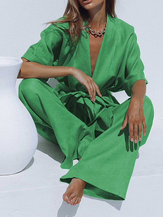 Zweiteiliges Oversize-Leinen-Set – Atmungsaktive Baumwoll-Leinen-Mischung
