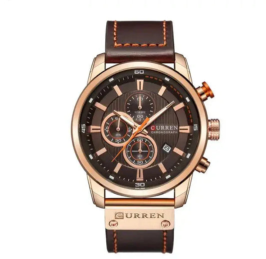8291 Herren Leder Sportuhr - Chronograph Militärstil Quarz Armbanduhr