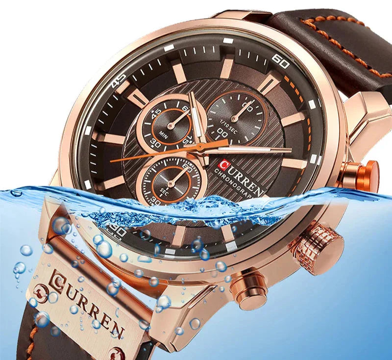 8291 Herren Leder Sportuhr - Chronograph Militärstil Quarz Armbanduhr
