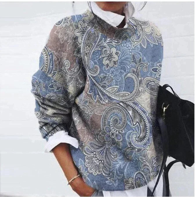 Olive - Stylischer geblümter Pullover für einen eleganten Look