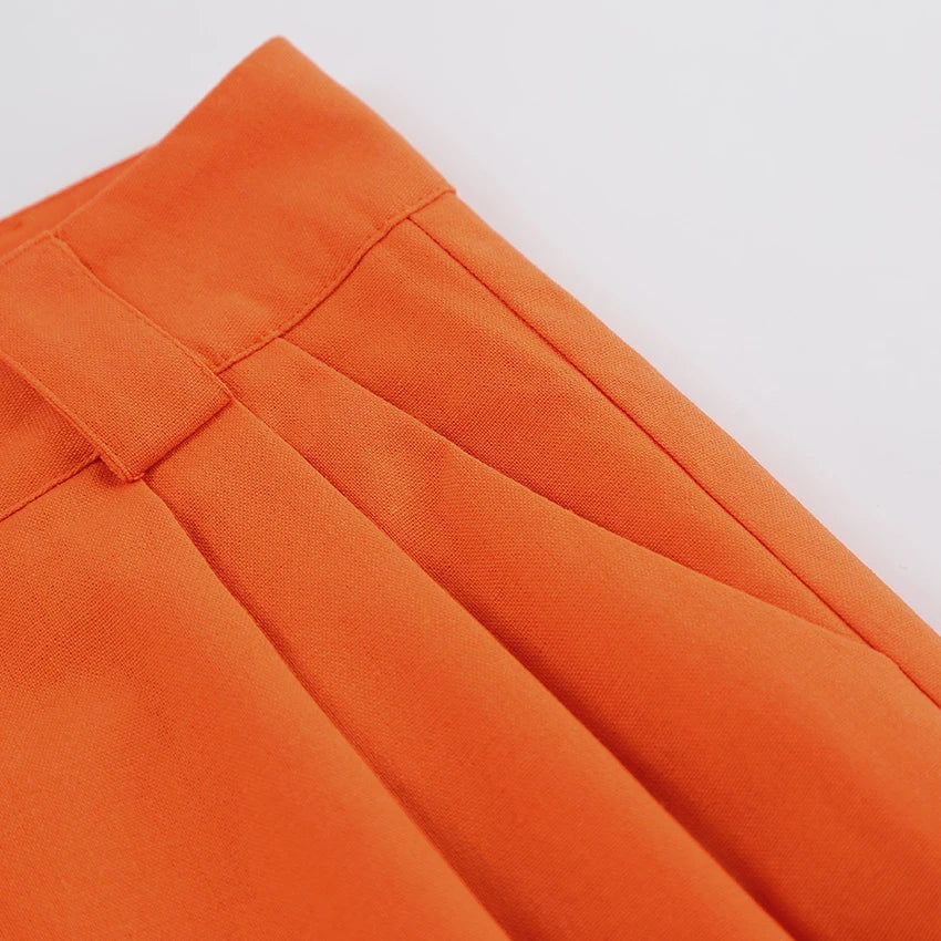 Evelien | Stylische orangefarbene Damenhose aus Leinen für den perfekten Sommerlook