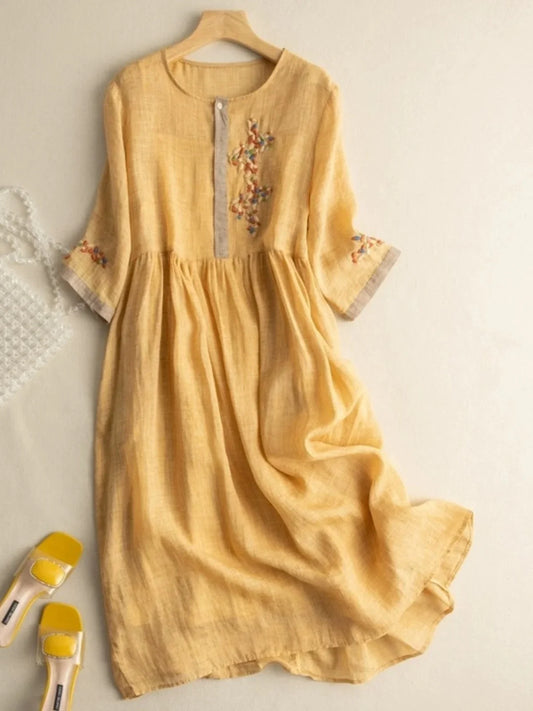 Cotton Linen Short Sleeve Dress