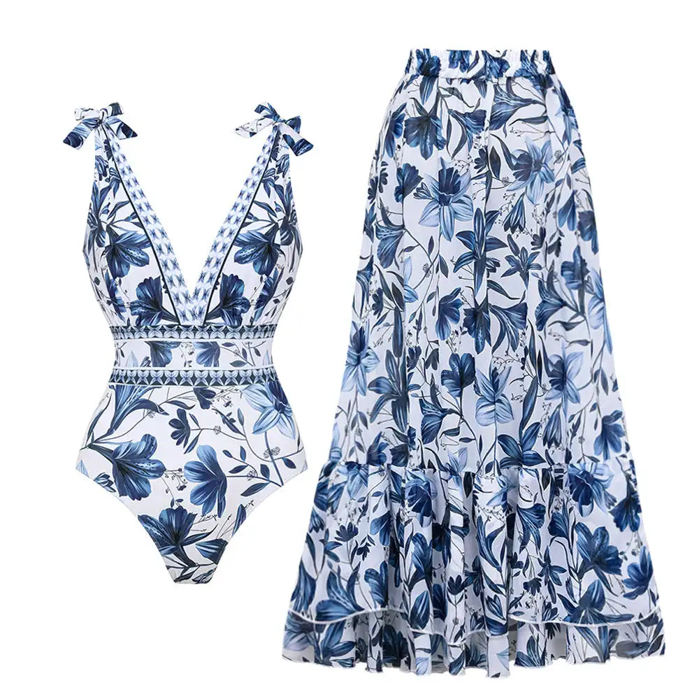 2-teiliges Badeanzug-Set mit Sarong-Rock