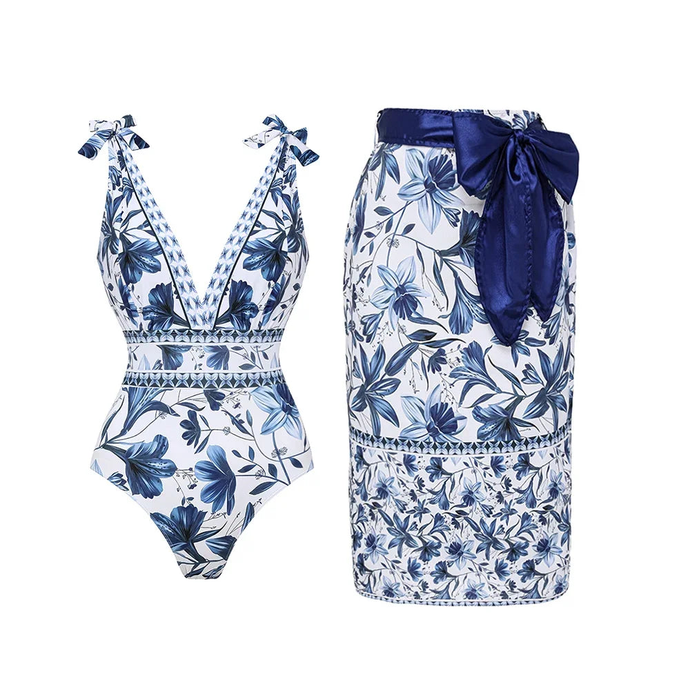 2-teiliges Badeanzug-Set mit Sarong-Rock