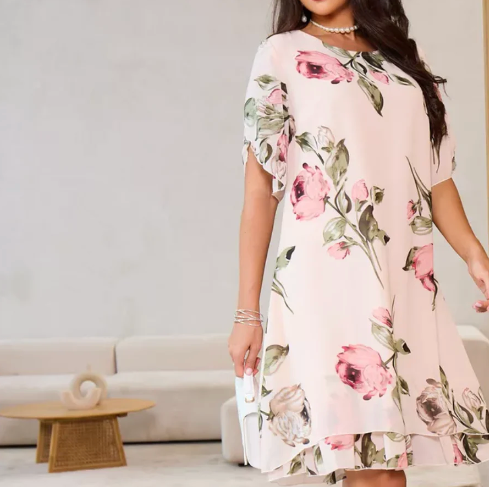 Rose Printed Short Sleeve Summer Dress