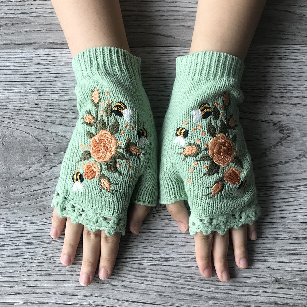 3Leaves Blumige Fingerlose Handschuhe