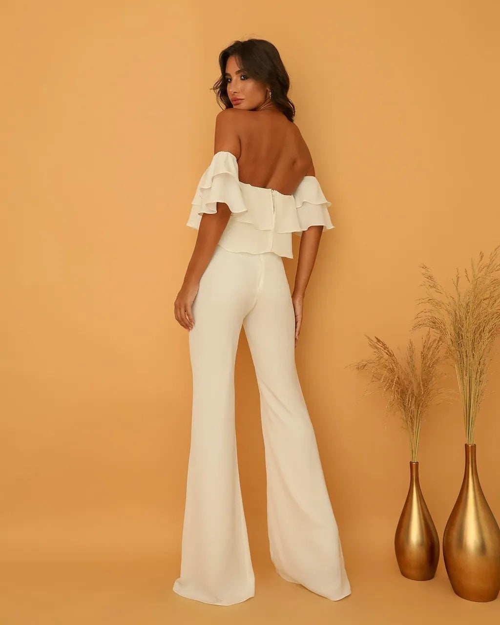 Liliana | Damen Jumpsuit mit Rüschenkragen und einfarbig