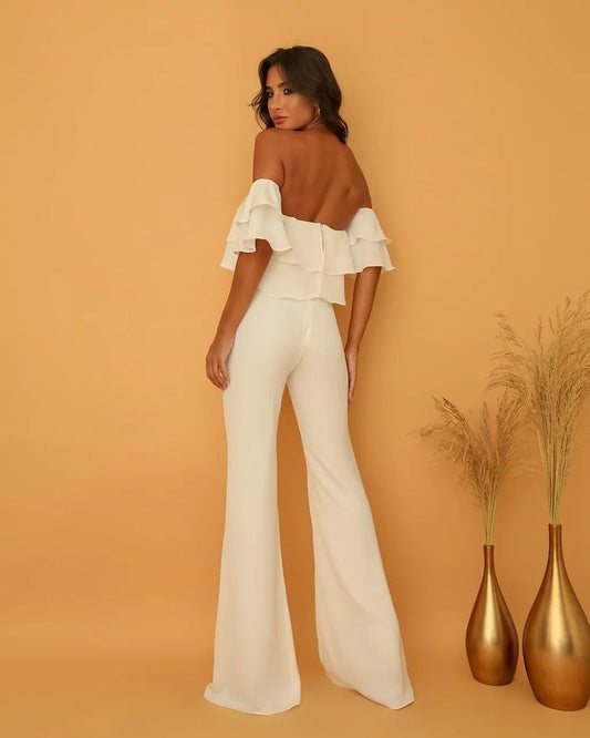 Liliana | Damen Jumpsuit mit Rüschenkragen und einfarbig