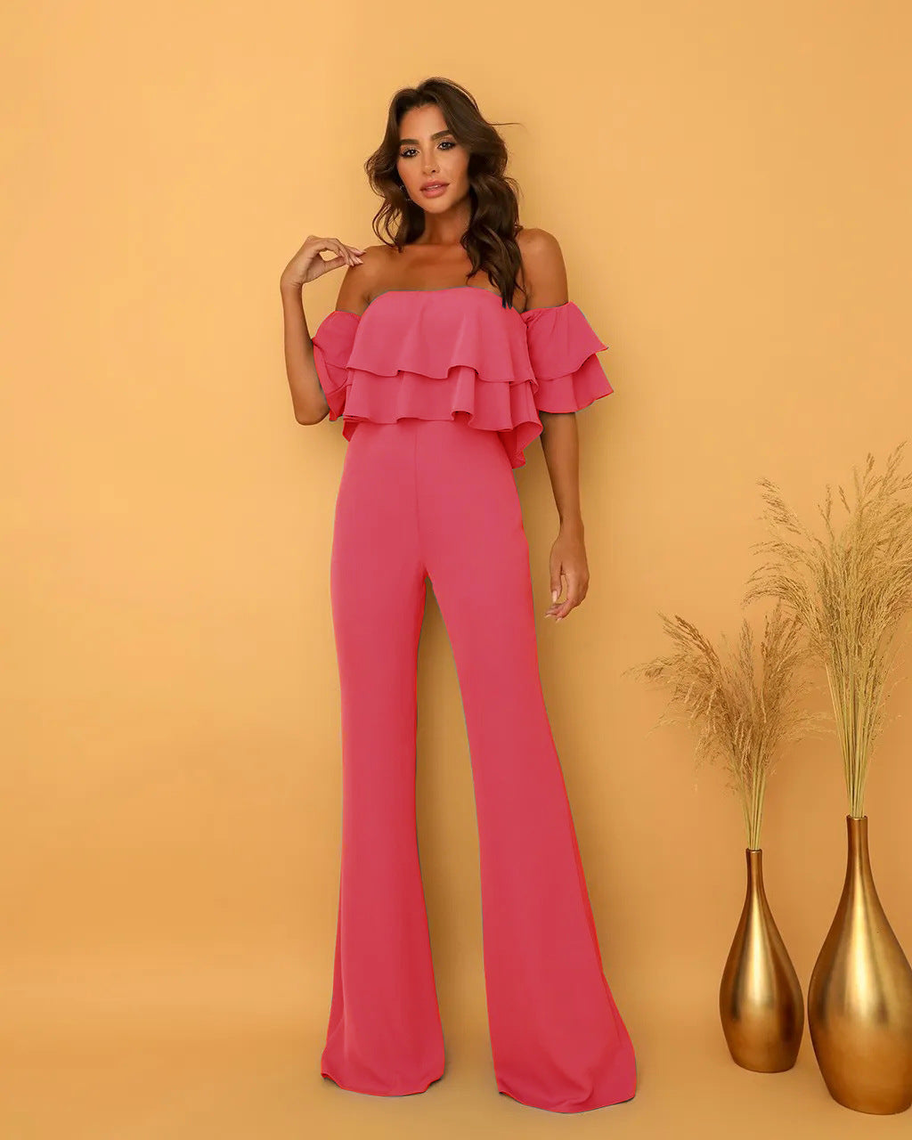 Liliana | Damen Jumpsuit mit Rüschenkragen und einfarbig