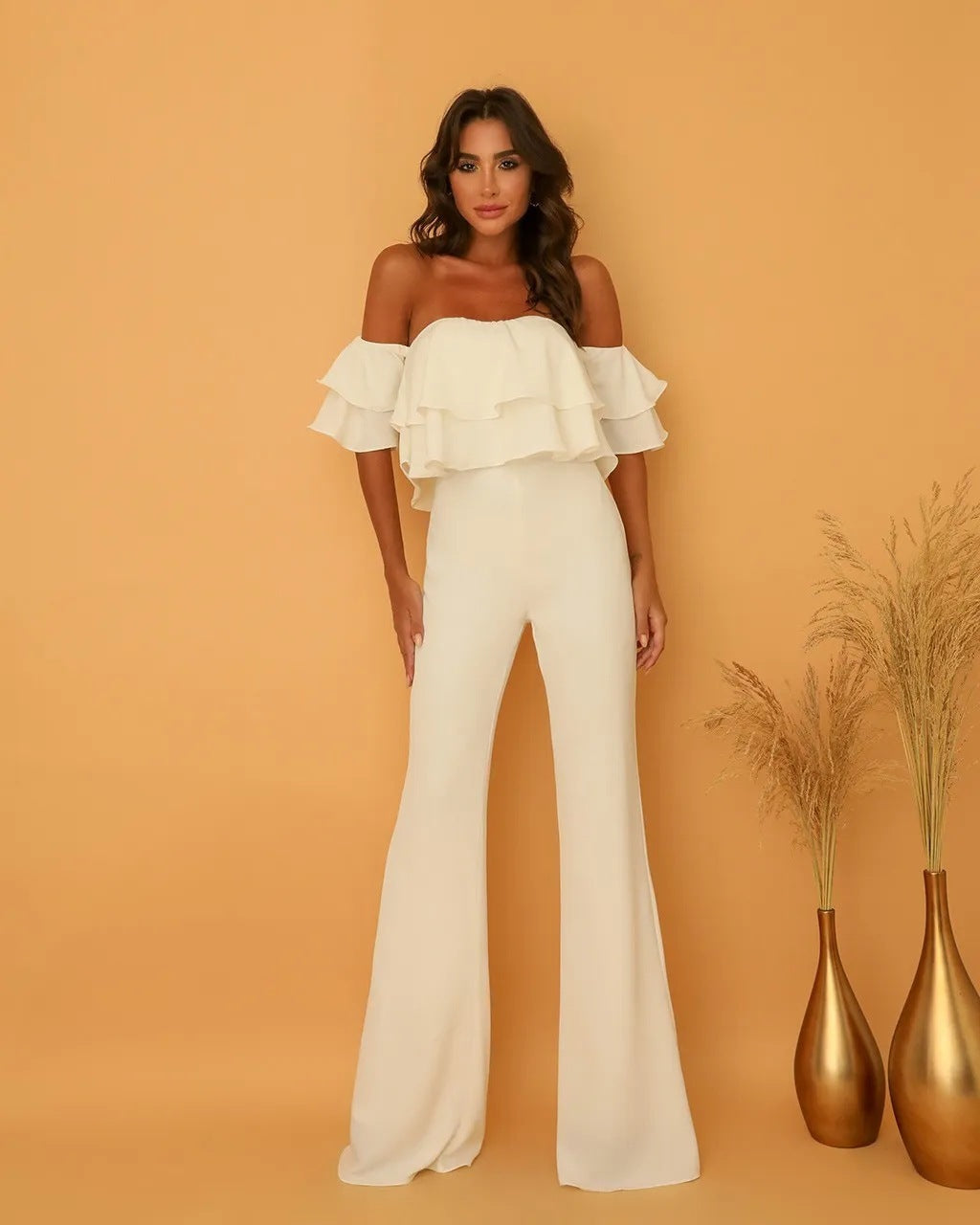 Liliana | Damen Jumpsuit mit Rüschenkragen und einfarbig