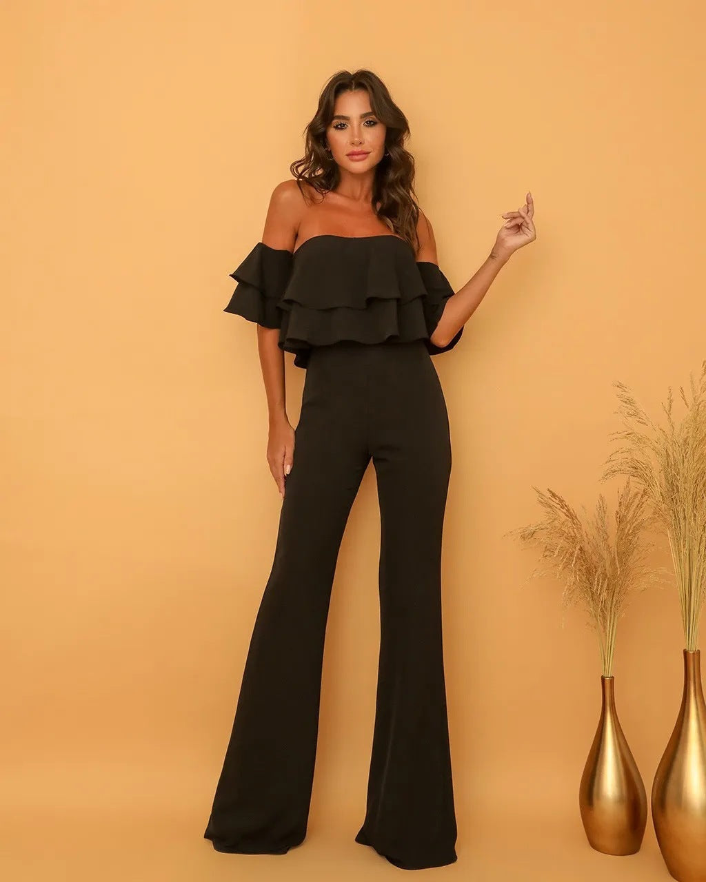 Liliana | Damen Jumpsuit mit Rüschenkragen und einfarbig