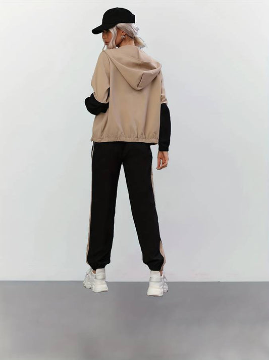 Sandra - Stylisches schwarzes zweiteiliges Set mit Reißverschluss für Frauen