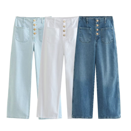 Ariana | European Style Hoch taillierte Baggy Capri Jeans mit weitem Bein