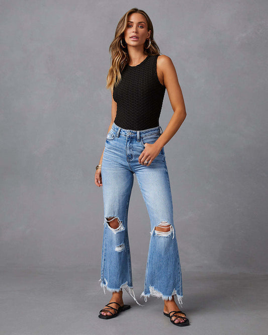 Elisa | Jeans mit hoher Taille im europäischen und amerikanischen Stil, mit Rissen und gewaschenem Effekt