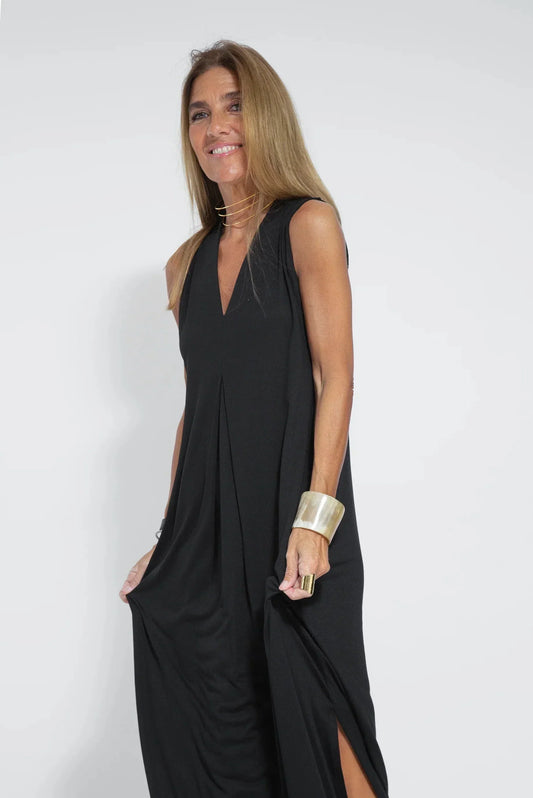 Adelina | Lockeres Maxikleid mit V-Ausschnitt und Seitenschlitz