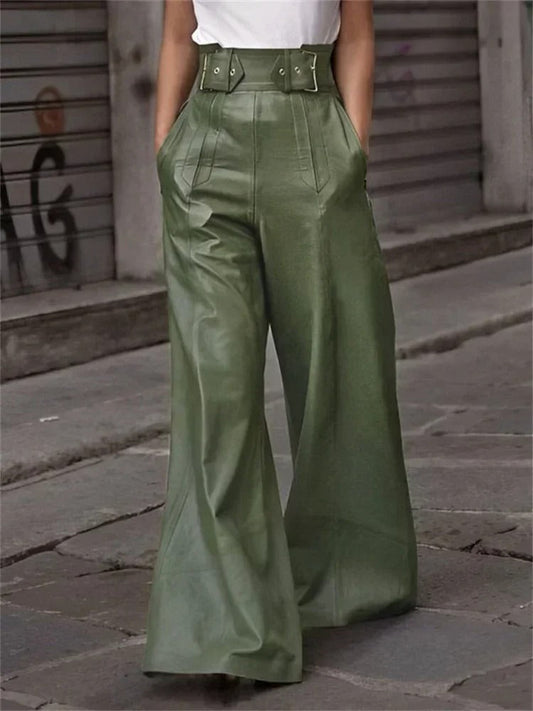 Stylische, hochtaillierte, weite Hose aus Kunstleder - Eleanor
